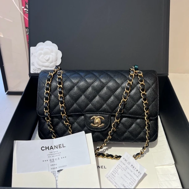 全新未使用 Chanel/香奈儿 黑金cf中号23年芯片款 经典链条包