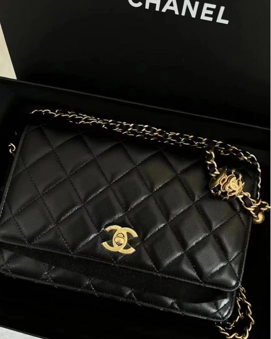全新未使用 Chanel/香奈儿 22s 黑色核桃球woc发财包 芯片款