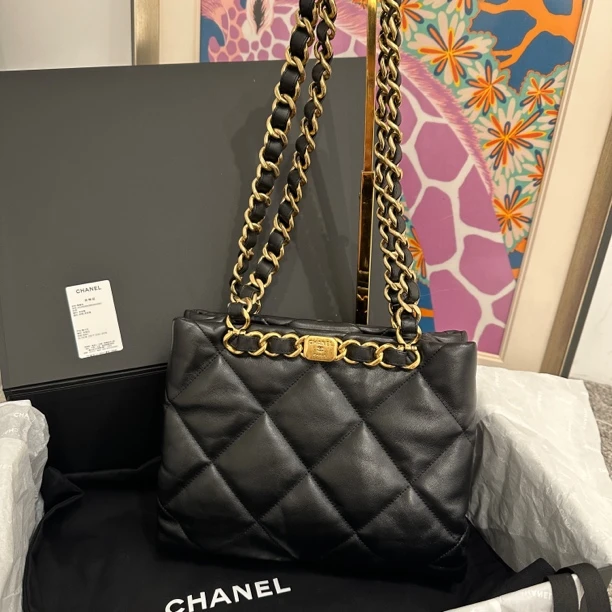 99新 Chanel/香奈儿22B黑金经典托特包