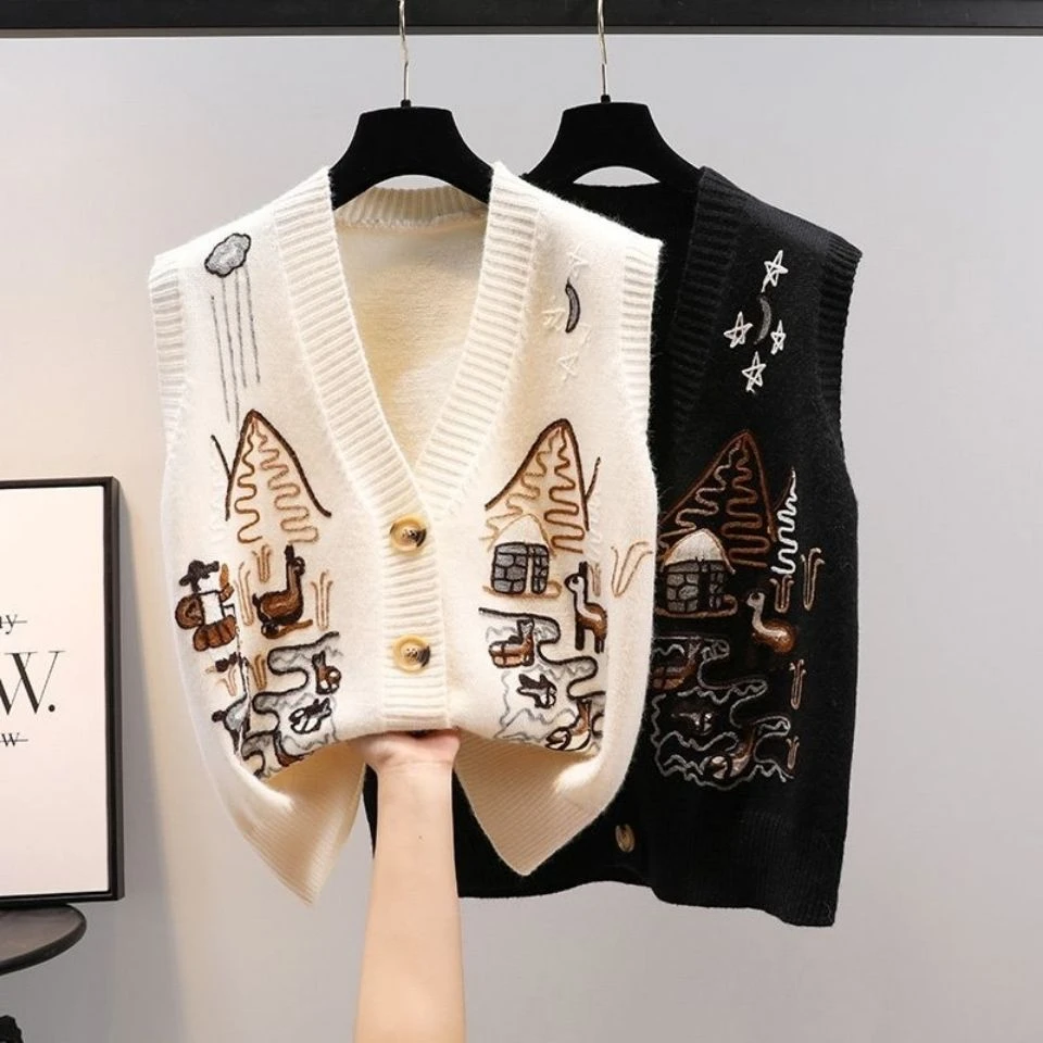 清仓捡漏~大码女装V领针织马甲开衫2025秋冬新款宽松百搭马夹背心