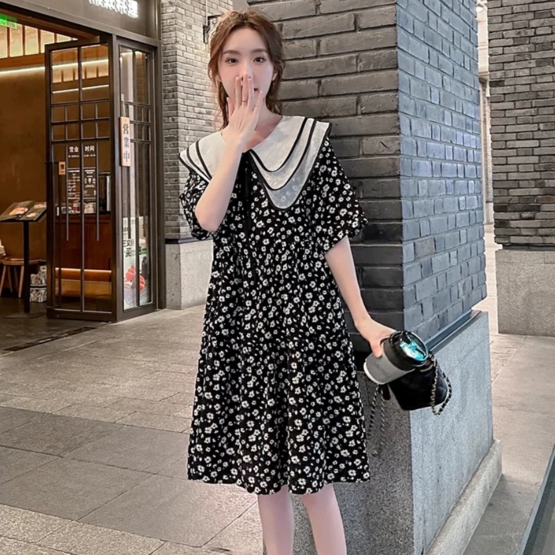 法式2024夏季新款碎花连衣裙女减龄小个子娃娃领显瘦宽松高端裙子