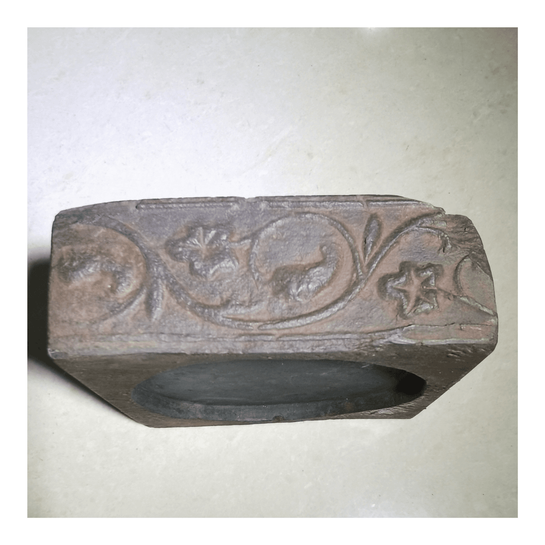 南朝残砖改砚，侧面画像（忍冬花纹）收藏使用两不误。