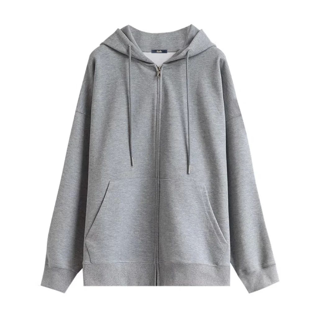 男士潮牌外套男秋冬大廓形双层复合细绒灰色卫衣男外套连帽潮流