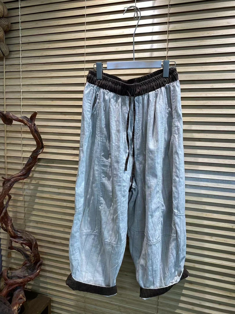 亚麻做旧压明线双层百搭哈伦裤【长87臀围140】