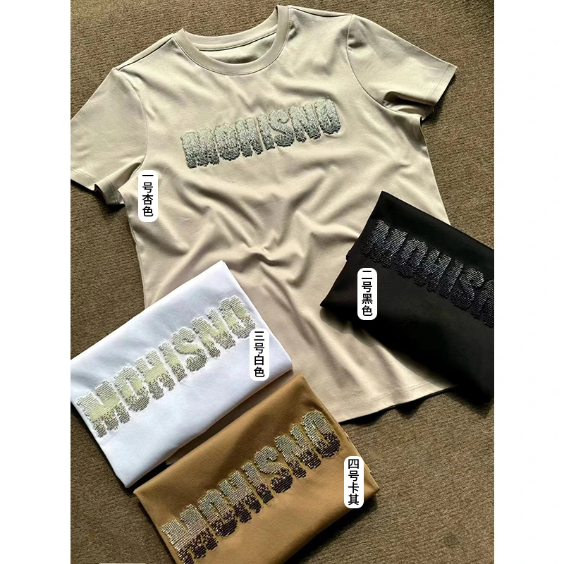 JING2024春季新款9067休闲女装短袖宽松圆领绣花字母T恤简约上衣