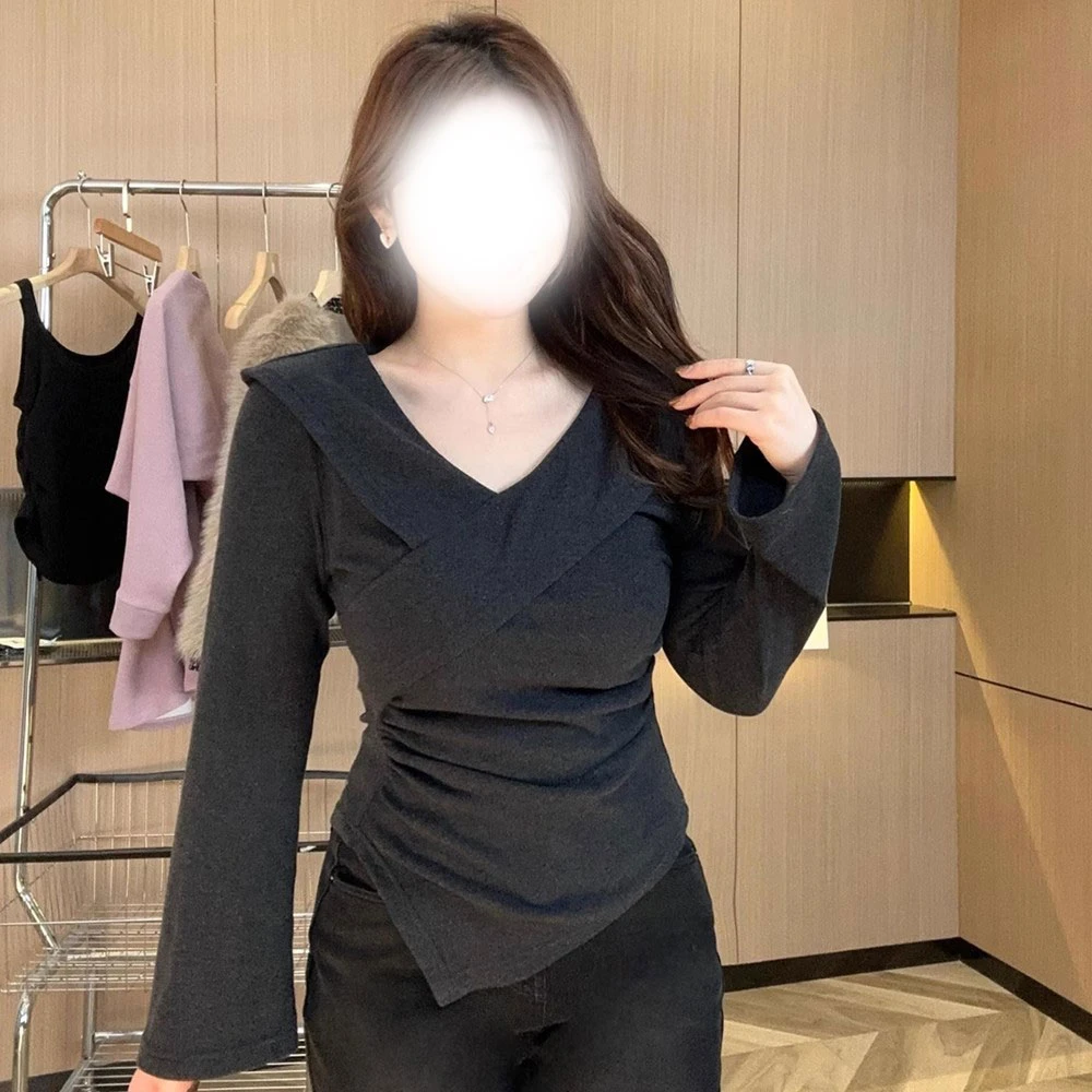 【8221】气质加厚抓毛上衣打底衫女冬大码纯欲辣妹显瘦遮肚子T恤