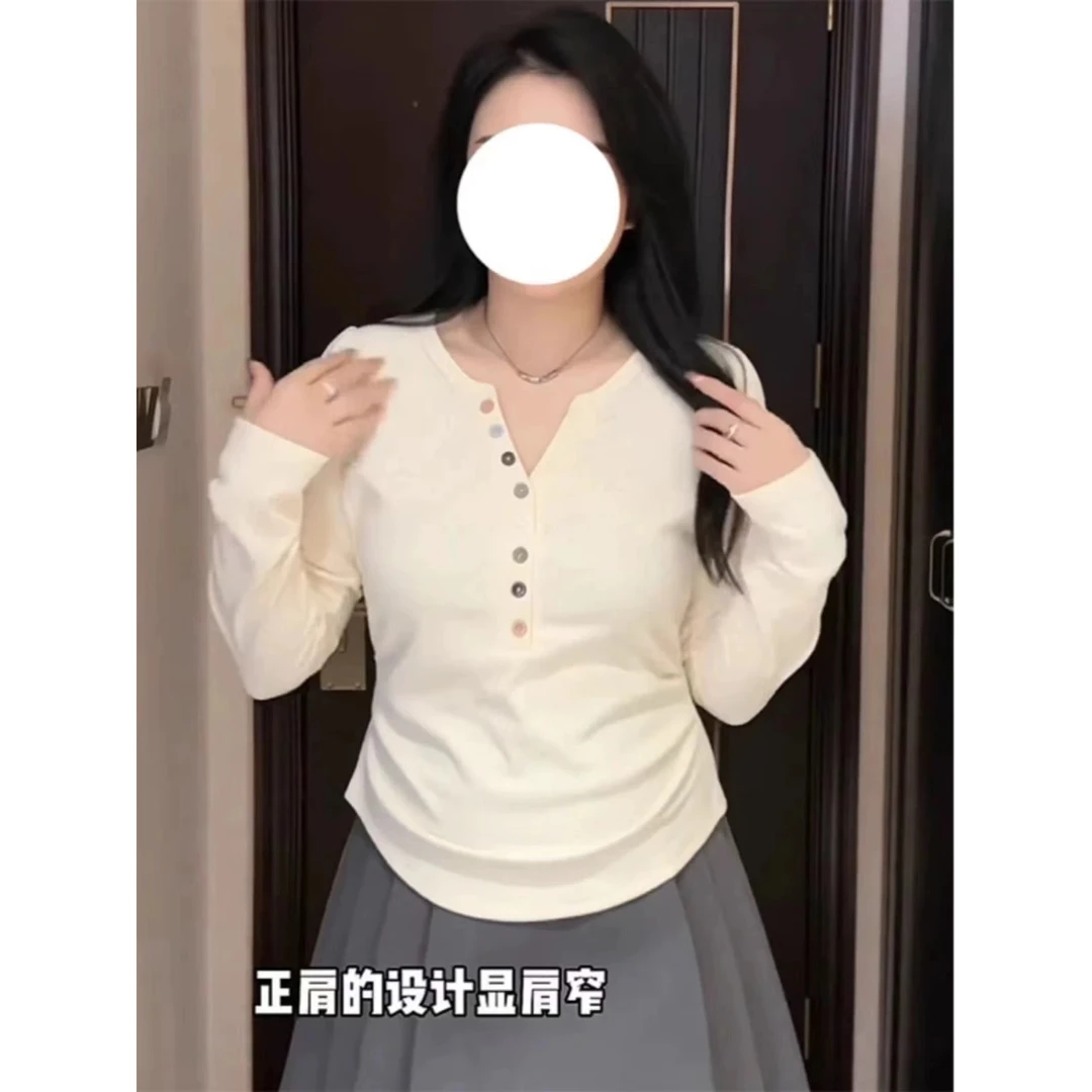 【8207】双面绒打底衫早秋新款胖mm遮肚藏肉显瘦正肩长袖T恤上衣