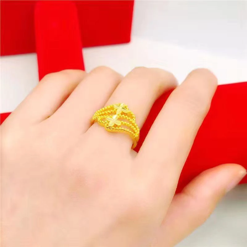 铜合金戒指 精美时尚【双四叶草戒指】女款经典时尚可调节百搭饰品