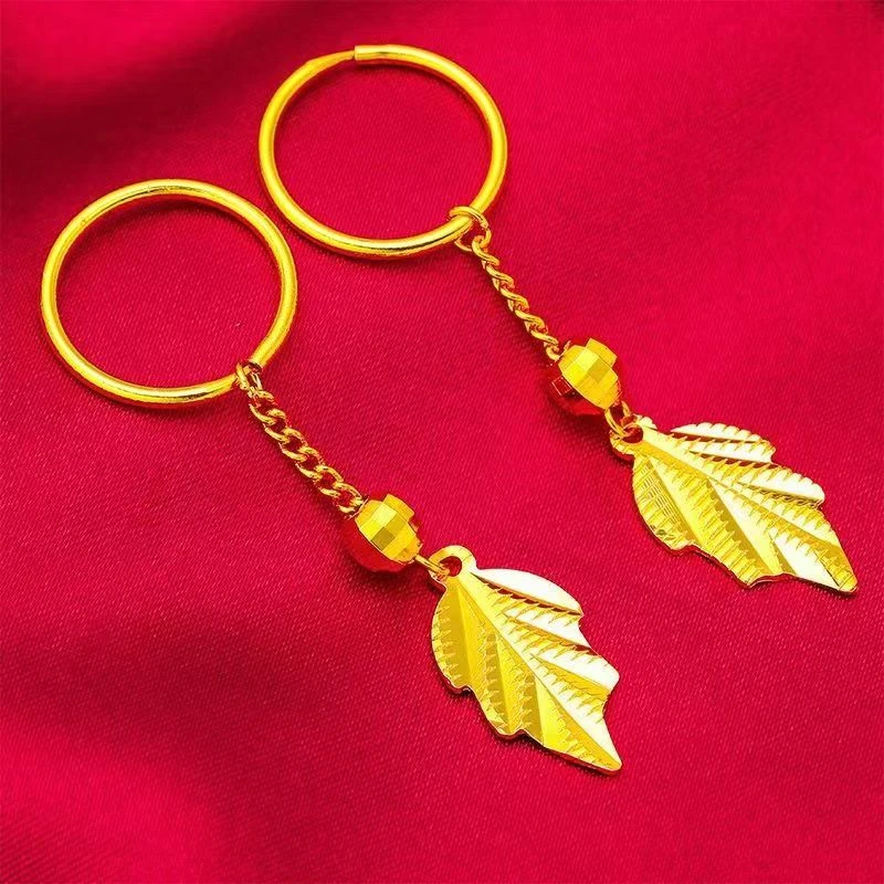 铜合金耳饰 铜合金耳饰耳圈时尚【光面树叶耳环】女款气质首饰品