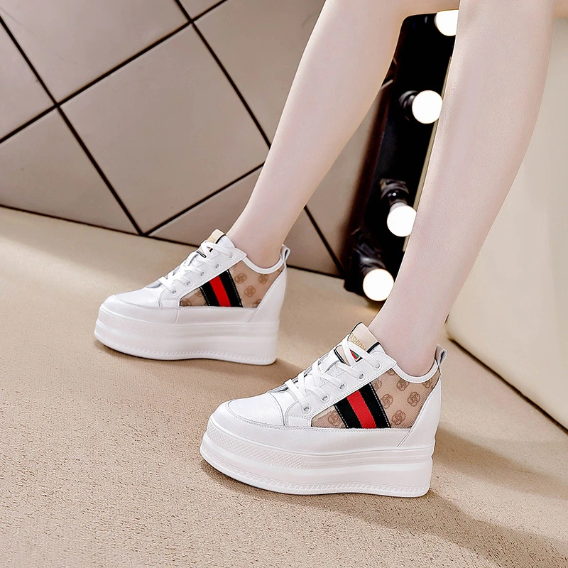 小个子9CM网红内增高新款透气网面鞋子休闲厚底松糕跟平底女鞋