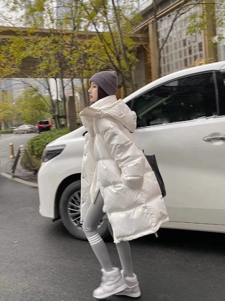 小个子羽绒服女2023年冬季新款亮面免洗羽绒服90白鸭绒中长款显瘦