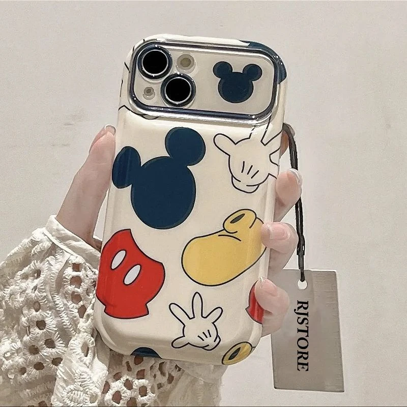 米奇背影适用苹果15plus手机壳11/12磨砂iPhone13/14气垫硅胶xr软
