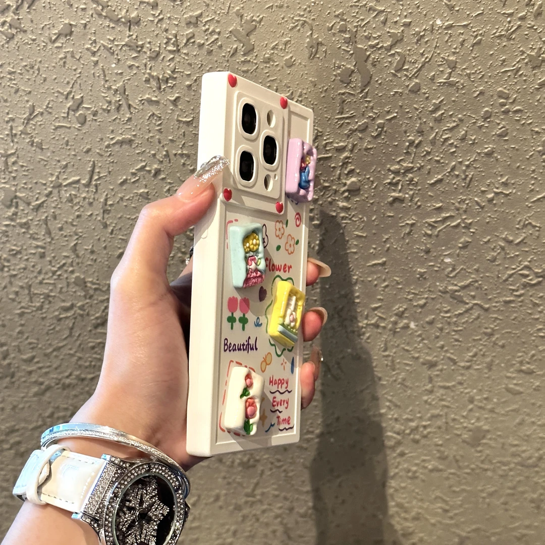 方形立体方块花朵iPhone14手机壳新款苹果15保护壳13硅胶12卡通11