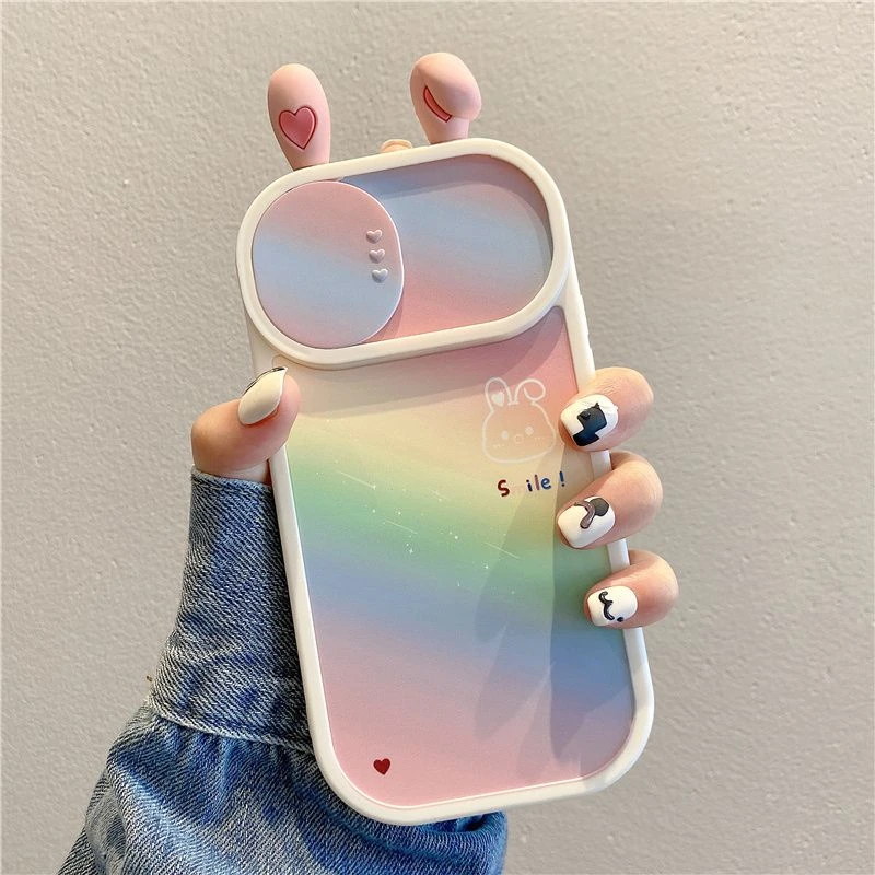 推拉窗彩虹兔子苹果14pro手机壳iPhone13全包11防摔12promax女XR