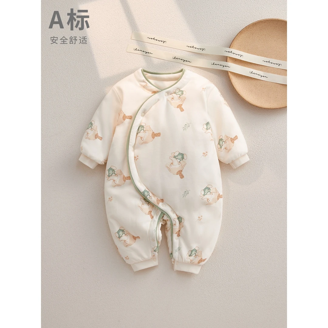 冬季新款婴儿绵软连体衣保暖夹棉宝宝哈衣加绒加厚幼儿衣服爬行服