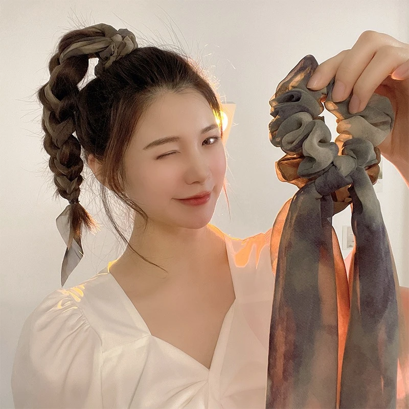 水墨画飘带头绳2023年新款扎马尾夏季韩版发圈网红皮筋女扎头发带