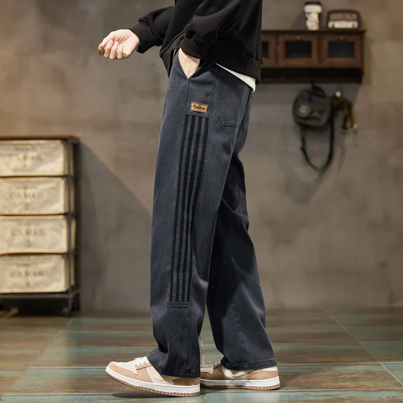 直筒裤子男2024新款爆款春秋小众设计感痞帅工装裤宽松拖地休闲裤