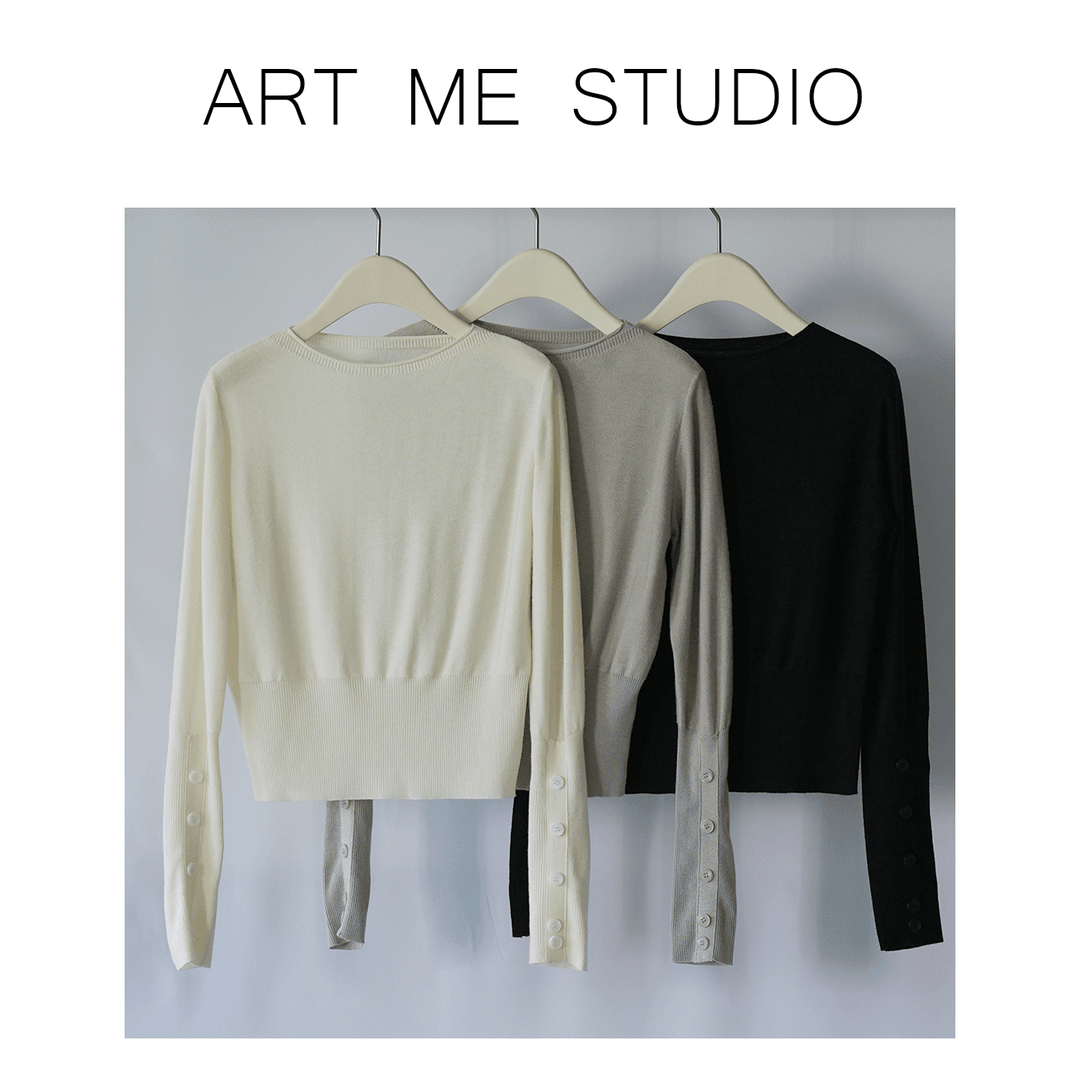 Art me 瓜瓜呀【糖霜百合针织上衣】秋冬女开衫圆领针织衫显瘦b087