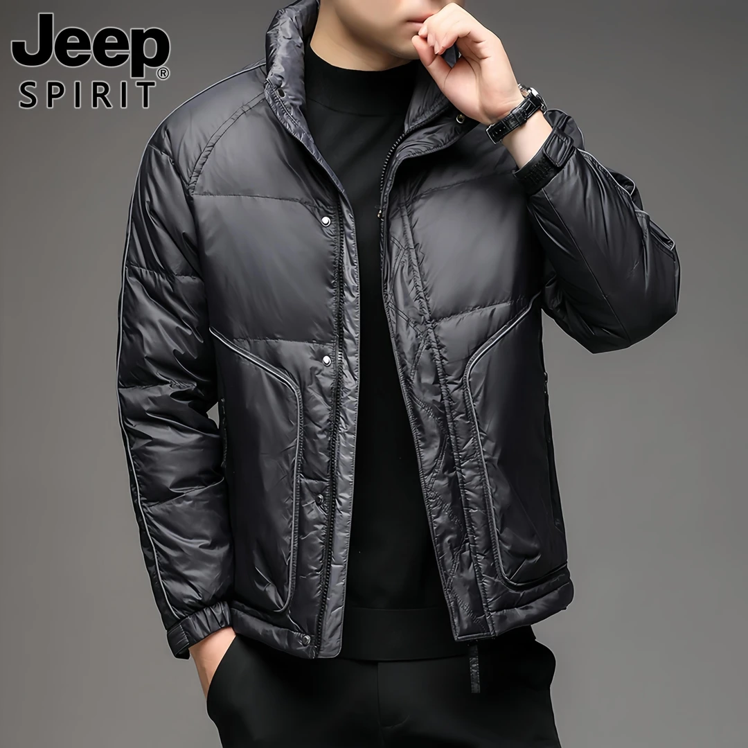 Jeep吉普男款羽绒服外套时尚秋冬季新款休闲修身拼色保暖男士夹克