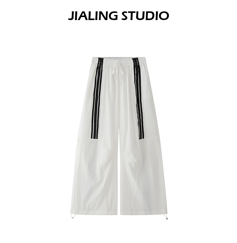 JL studio 美式条纹直筒工装裤女春夏宽松裤子休闲百塔阔腿长裤子