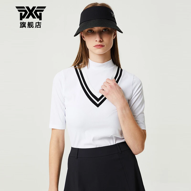 PXG高尔夫服装女士短袖T恤夏季小高领修身显瘦golf时尚潮流 新款