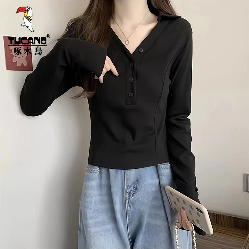 啄木鸟长袖t恤女韩版显瘦上衣女时尚洋气秋季卫衣女洋气百搭秋装