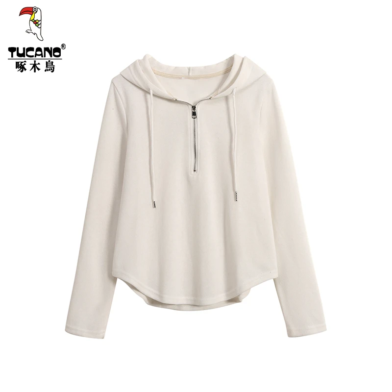 啄木鸟春季薄款大码女装宽松遮肚子连帽卫衣女休闲百搭女长袖上衣