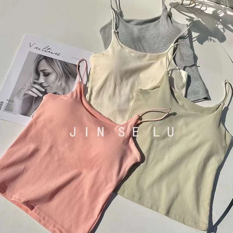 简约百搭小吊带带胸垫背心1847#