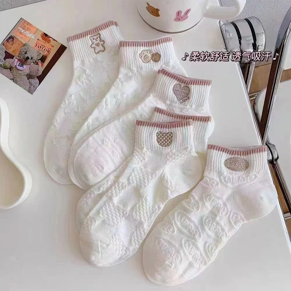 白色网红日系ins潮透气女船袜夏季薄款可爱浅口空调卡通小熊短袜