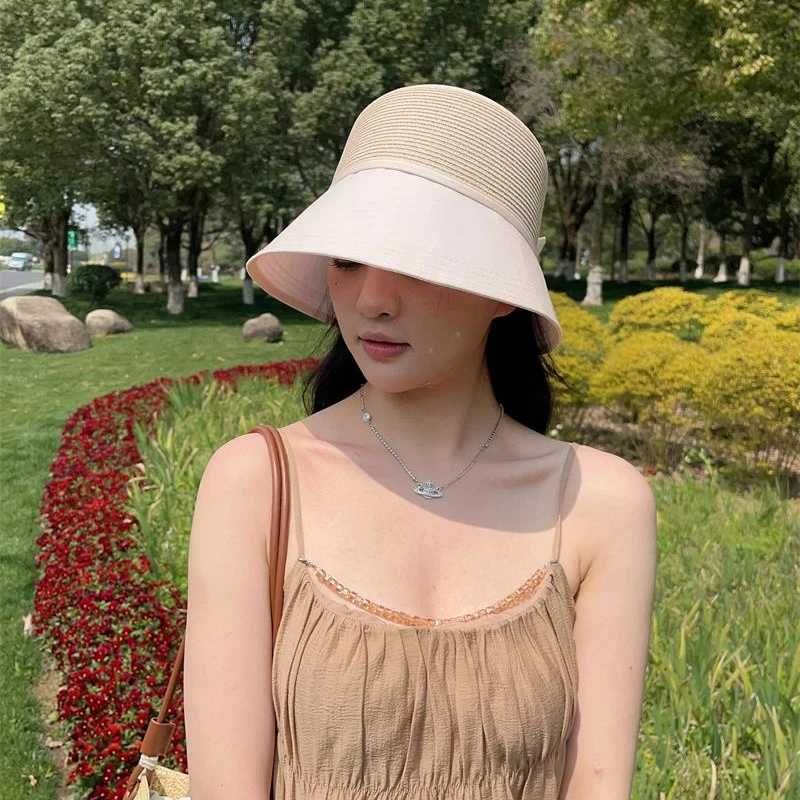 韩版草编夏季帽子夏天遮脸大帽檐防紫外线女帽时尚百搭显脸小网红
