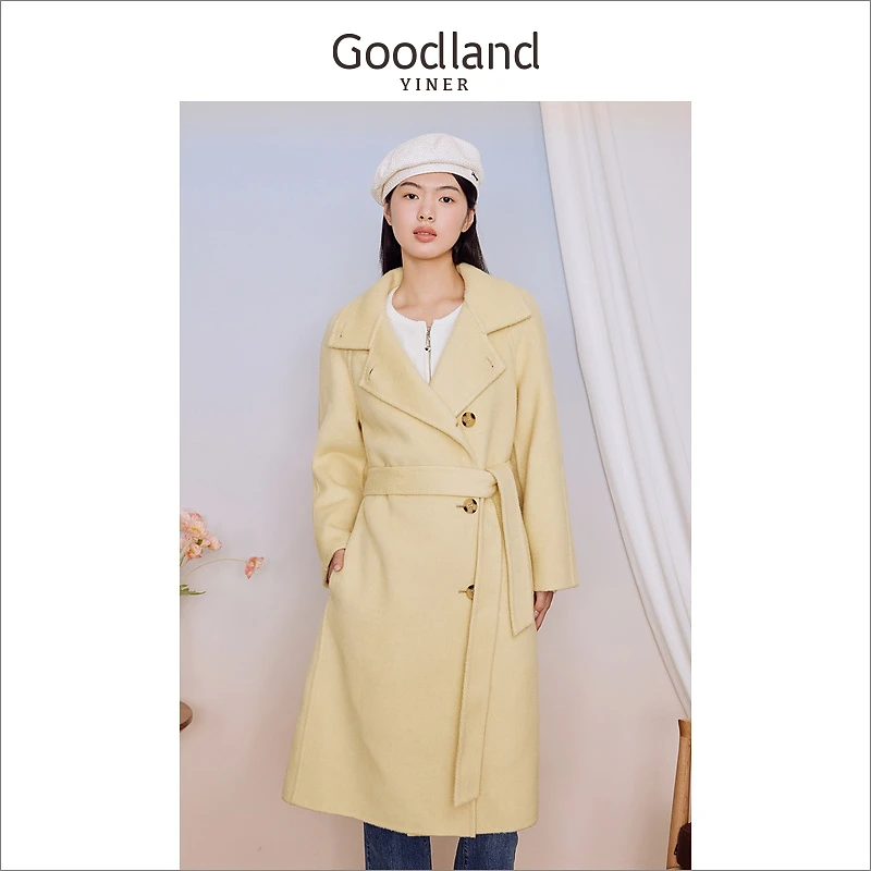 [御寒牦牛绒]Goodland美地女装冬季外套双面含羊毛呢大衣
