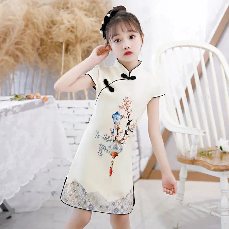 儿童旗袍女新款2023年女童连衣裙夏装女孩古装民国风小女孩的裙子