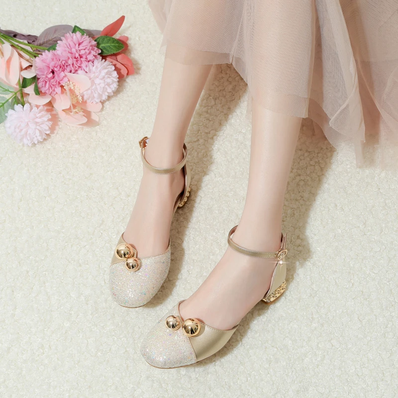 公主鞋女童鞋子春秋钢琴演出模特走秀配礼服鞋水晶鞋女儿童高跟鞋