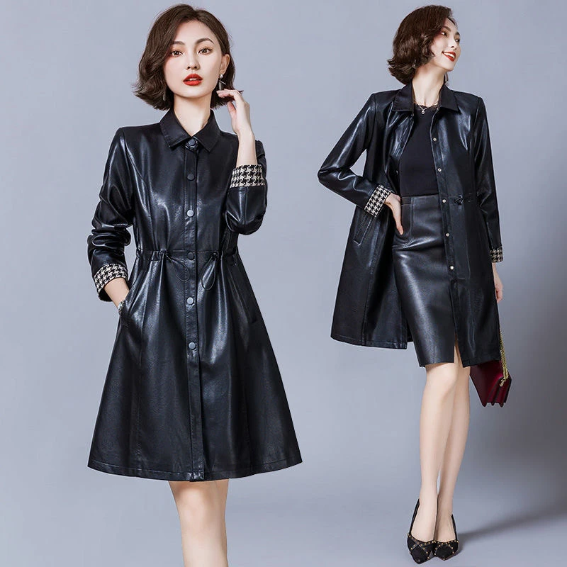 中长款皮衣外套女春秋季2024年新款时尚韩版修身休闲pu皮夹克
