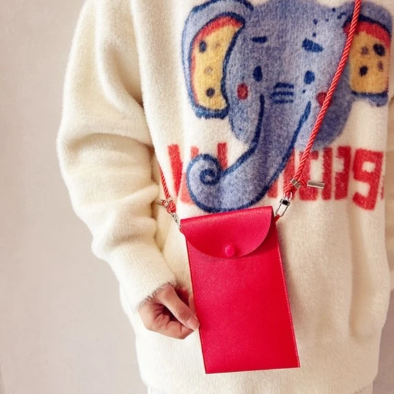 龙年新款pu过年拜年小孩皮质红包袋带挂绳斜跨可背利是封手机包袋