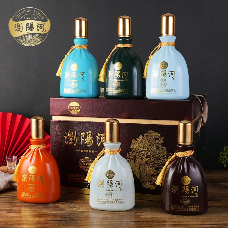 苏冠浏阳河六六福酒53度酱香型白酒整箱6瓶手提礼盒装53度500*6