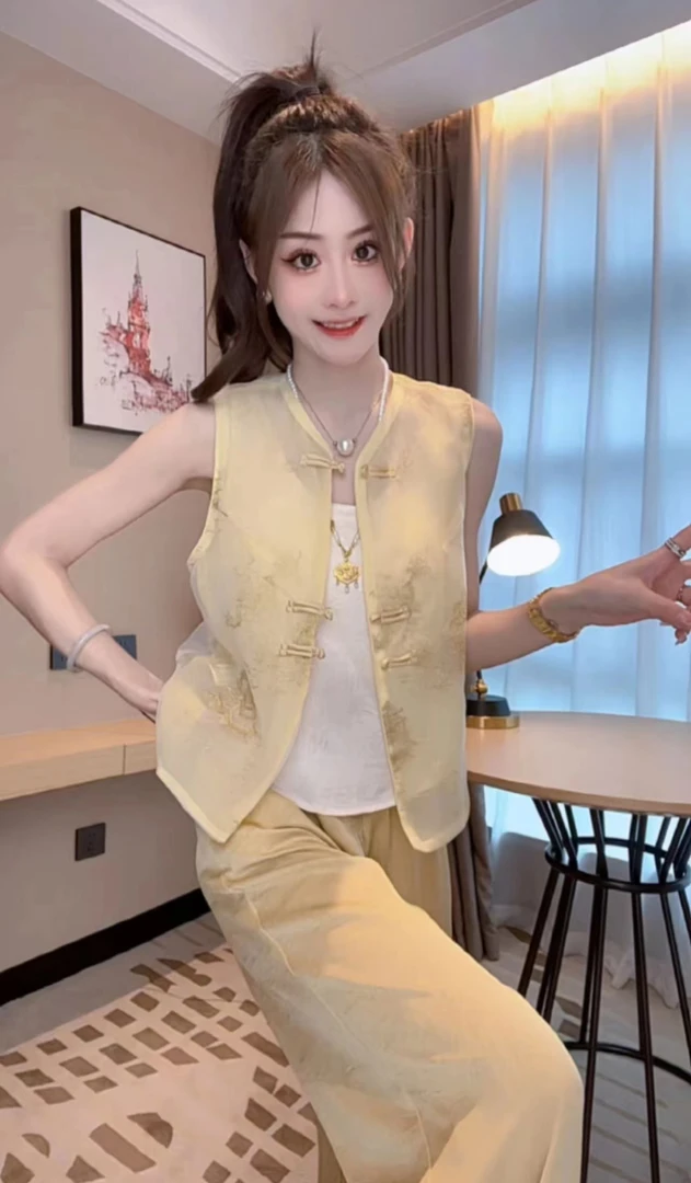 【时来运转】2024新款网红时尚百搭复古夏季国风新中式洋气绣花马甲