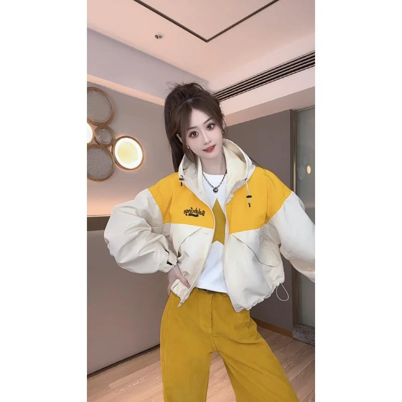 【明亮悦目】秋冬宽松撞色连帽时尚运动潮流休闲外套