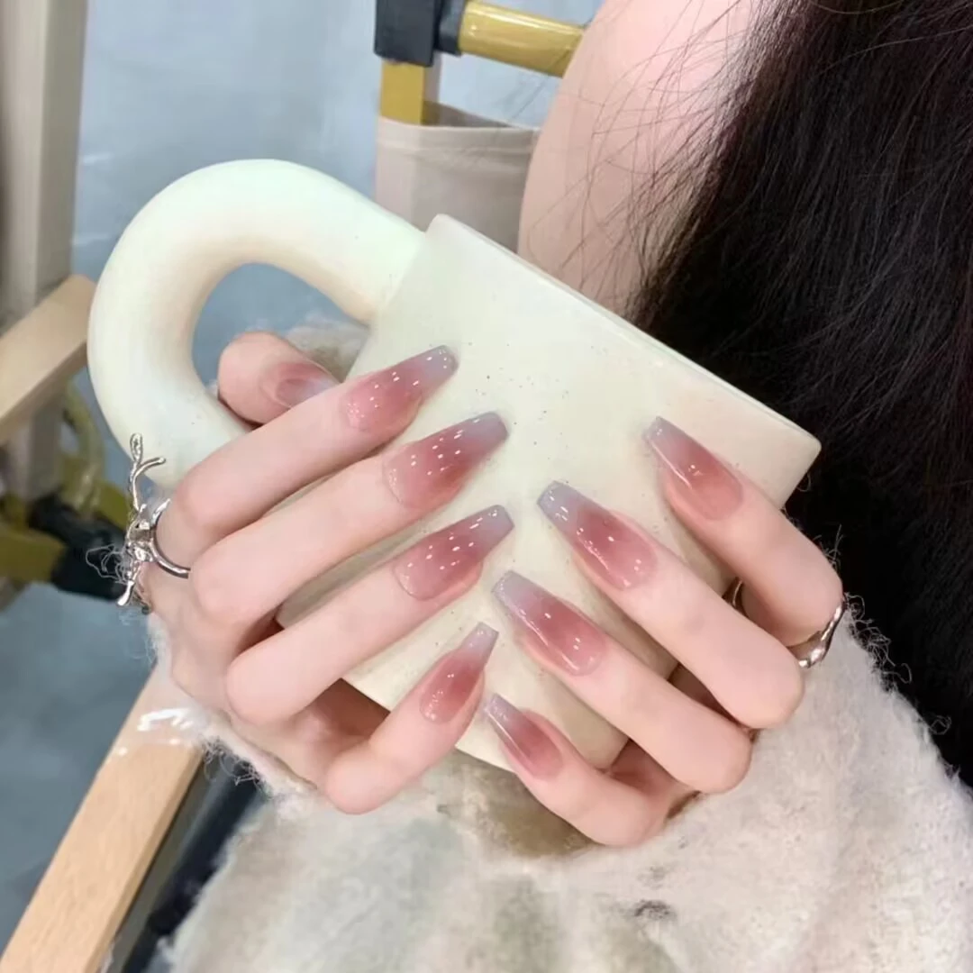 【长梯】新款美拉德腮红渐变灰蓝美甲显白纯欲风穿戴美甲贴片443