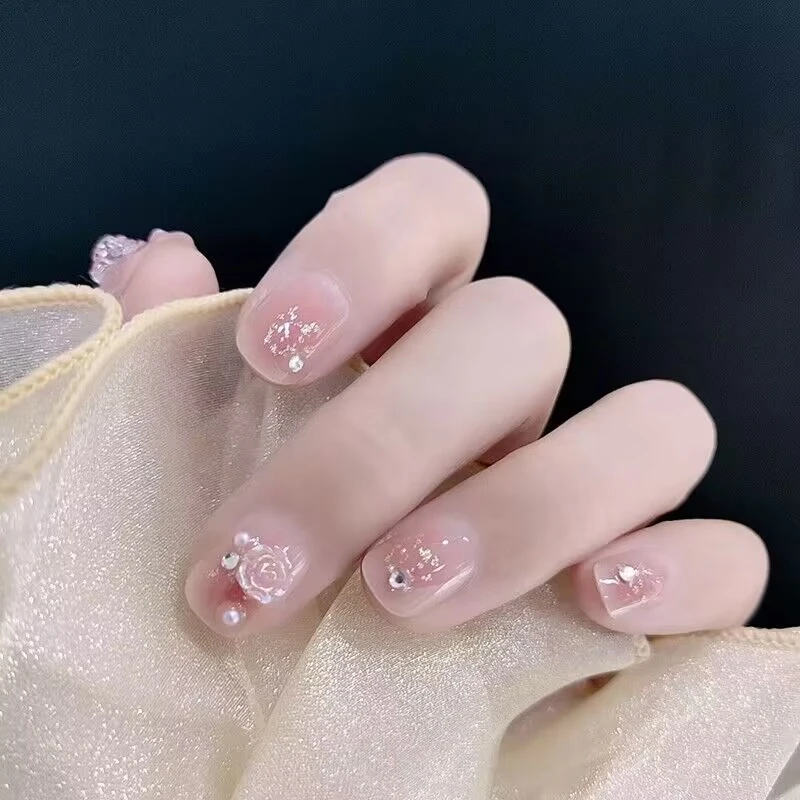 【短款】山茶花温柔气质手工显白成品穿戴美甲贴片227