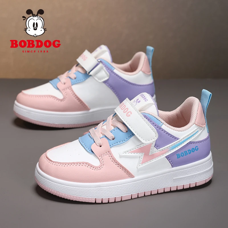 巴布豆童鞋女童板鞋2023春秋款皮面防水儿童休闲鞋软底女孩运动鞋