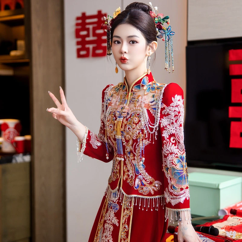 秀禾服2025新款新娘中式婚服结婚嫁衣出阁服春夏婚礼重工修身