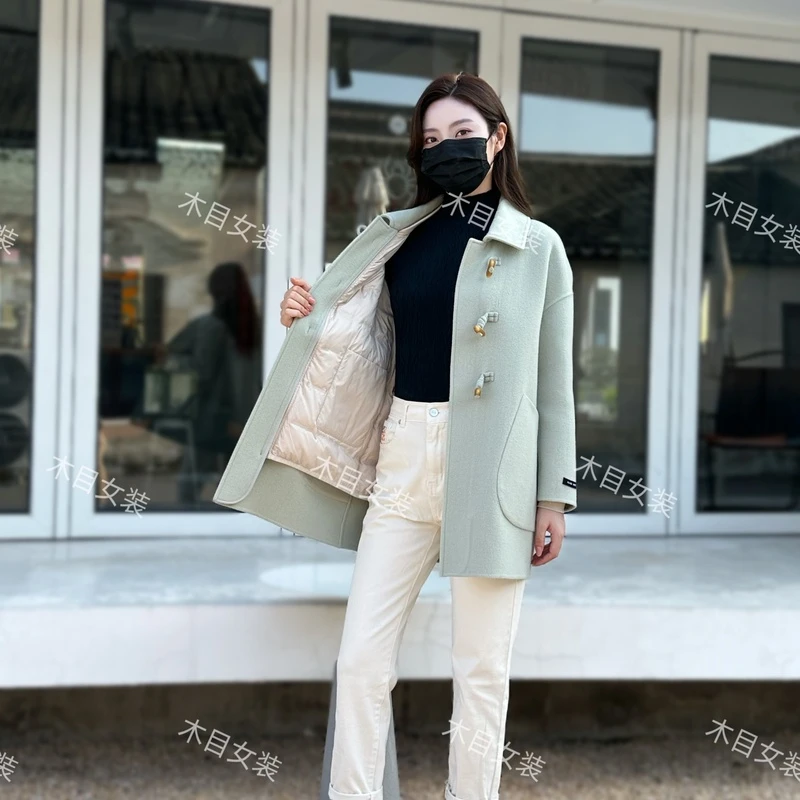 彩搭N539--简约风女士可拆卸内胆鹅绒秋冬时尚羽绒服羊毛外套