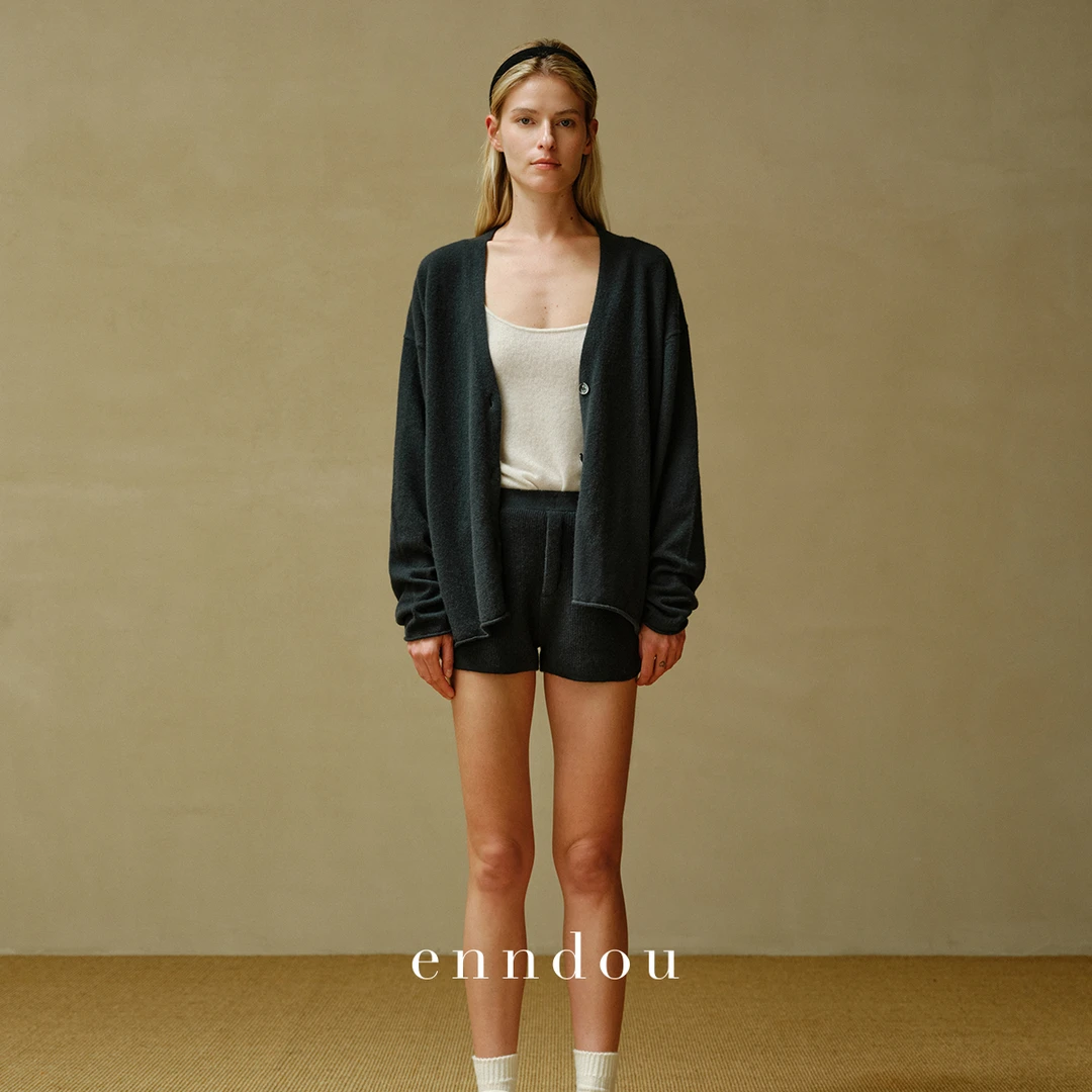 Enndou100%山羊绒V领开衫男女同款宽松休闲气质时尚居家通勤
