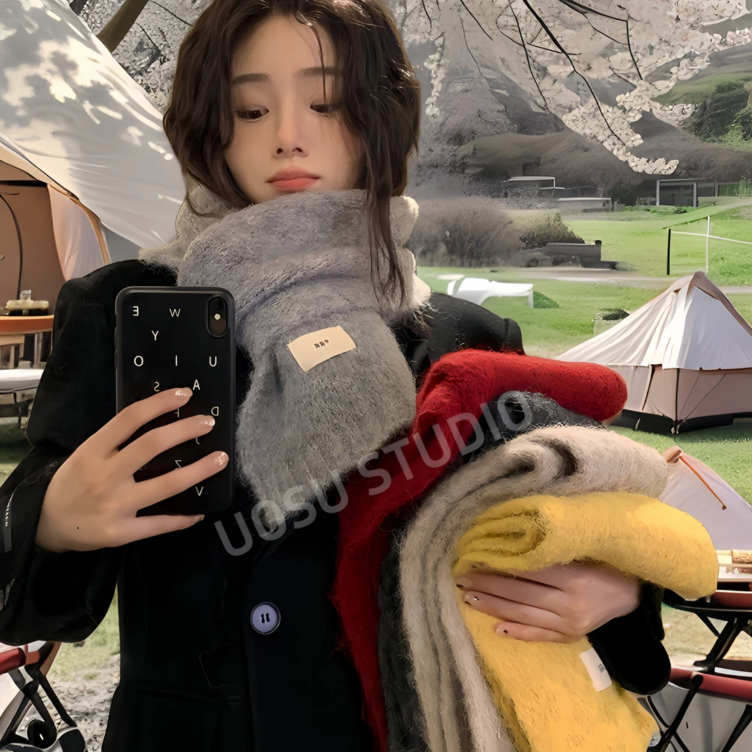 围巾女冬季韩国ggg马海毛夹花保暖软糯百搭针织加厚围脖毛绒ins潮