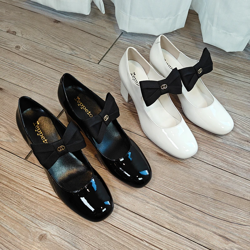 2024新款玛丽珍鞋女粗跟真皮单鞋小皮鞋蝴蝶结小香风仙女风高跟鞋