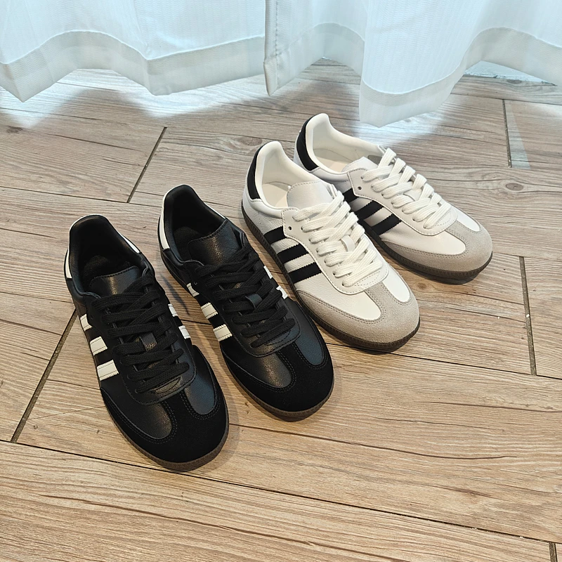 头层牛皮真皮三道杠鞋子女2024新款爆款三条杠德训鞋阿甘板鞋潮鞋