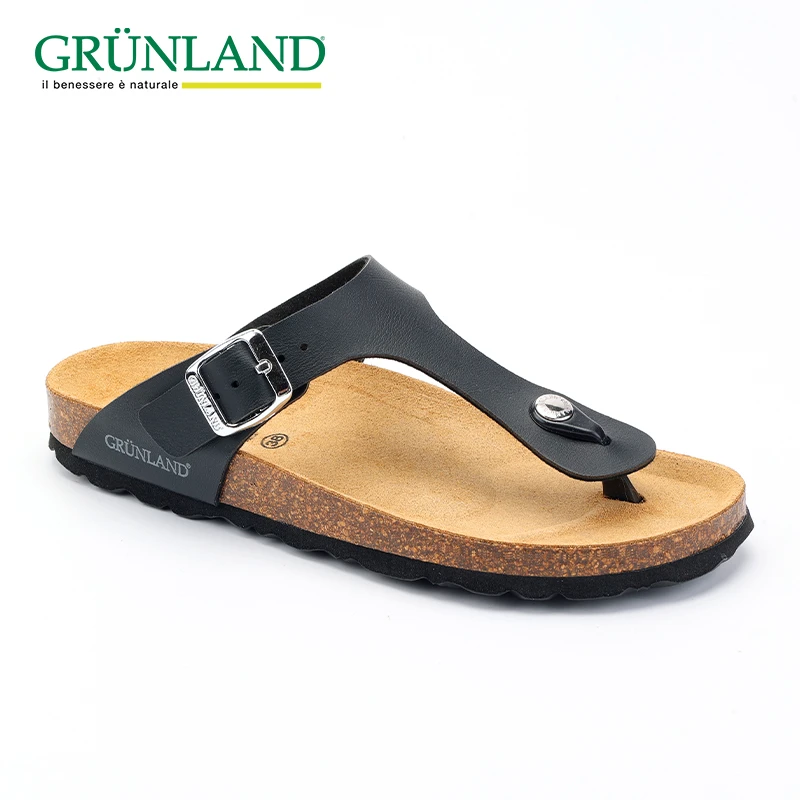 GRUNLAND格陵兰新款进口软木拖鞋休闲女款T字凉拖简约人字拖鞋