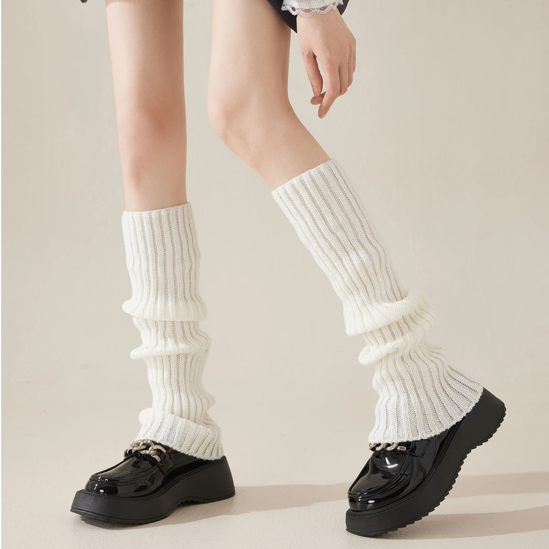 BIGUBIGU日系基础纯色袜套百搭时尚单品40cm横机袜套2双装