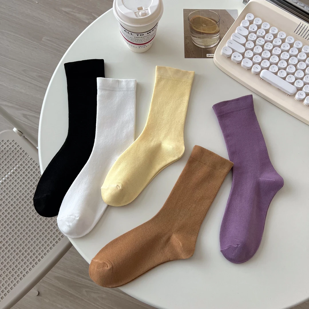 BIGUBIGU秋冬新款基础百搭款堆堆袜纯色中筒袜网红爆款袜子
